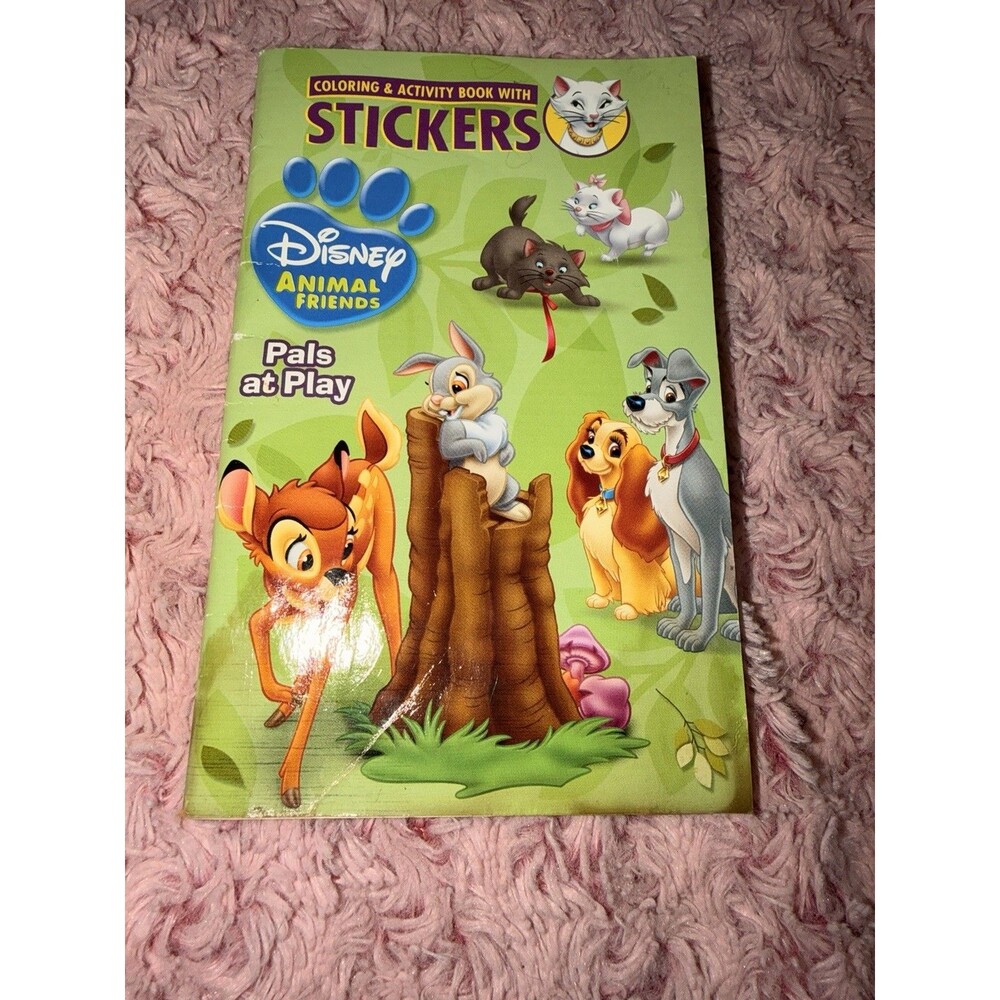 Disney Animal Friends Book to Color W/ Stickers Aristocats Bambi Lady & Tramp